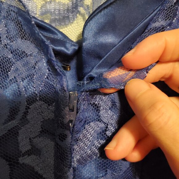 Vintage Royal Blue 80s Long Sleeve Lace A Line Prom Party Dress Women's Size 12 - Picture 6 of 15